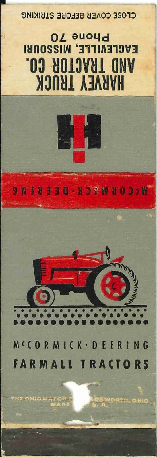 Matchbook Cover Farmall IH Harvey Tractor Eagleville Missouri