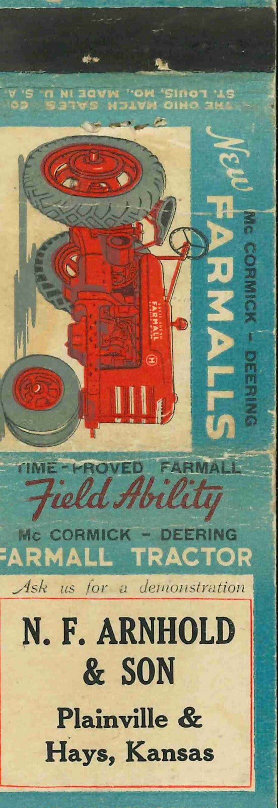 Matchbook Cover Farmall H N F Arnhold Plainville Hays Kansas