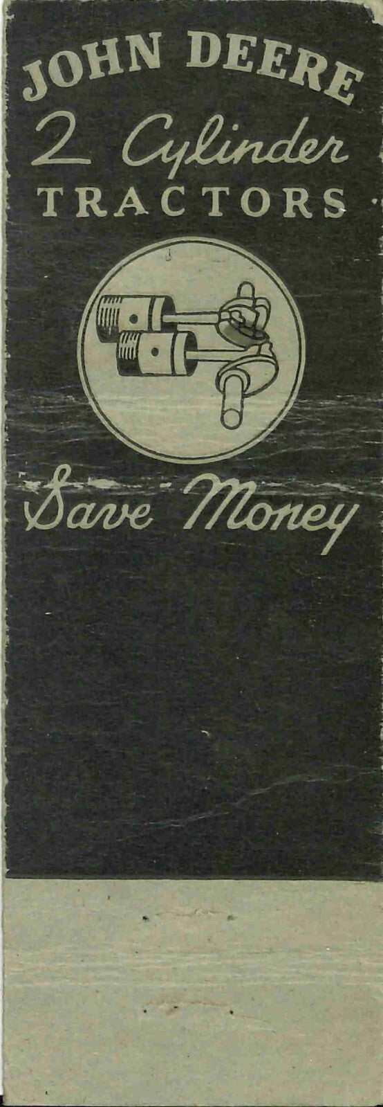 John Deere Matchbook Cover A w/ Mower Work & Fischer Langdon North Dakota
