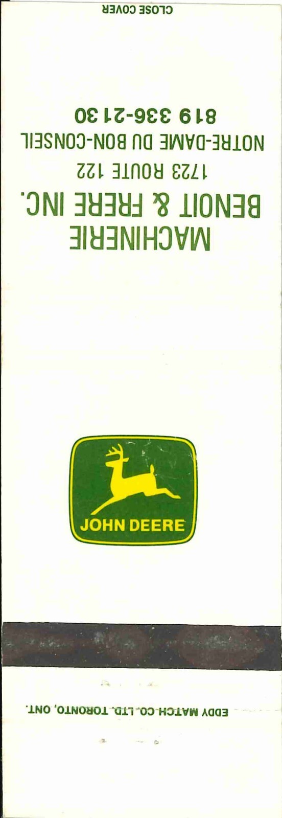 John Deere Matchbook Cover Machinerie Benoit Frere Ince Notre Dame Du Bon Consei