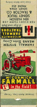 Matchbook Cover Farmall H Ken Hudson Sidney Iowa