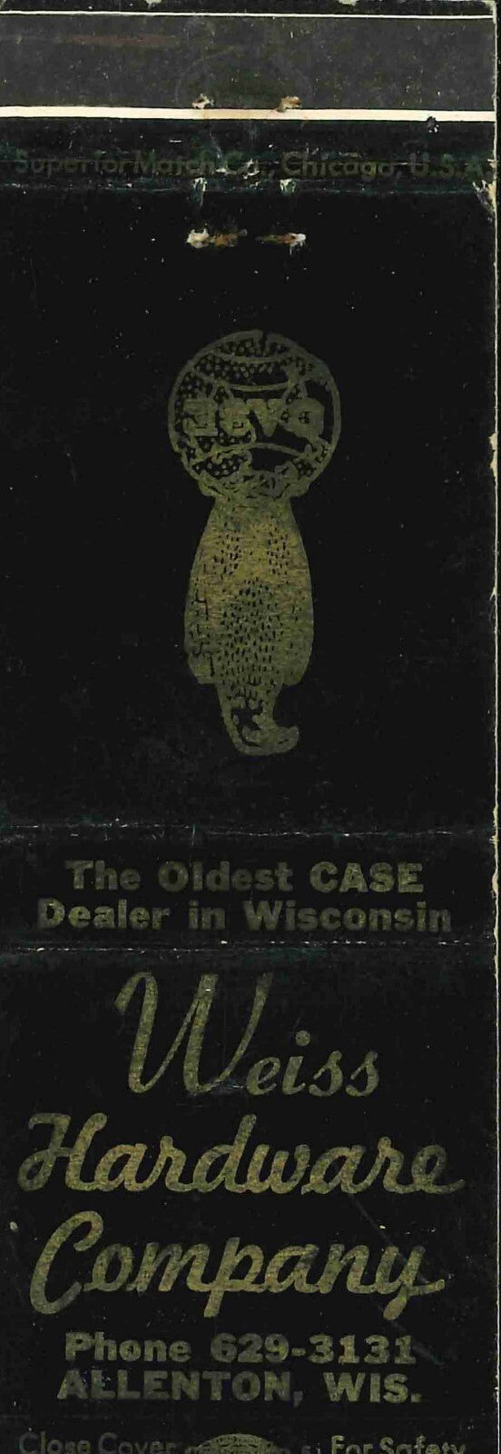 Matchbook Cover J I Case Weiss Hardware Allenton Wisconsin