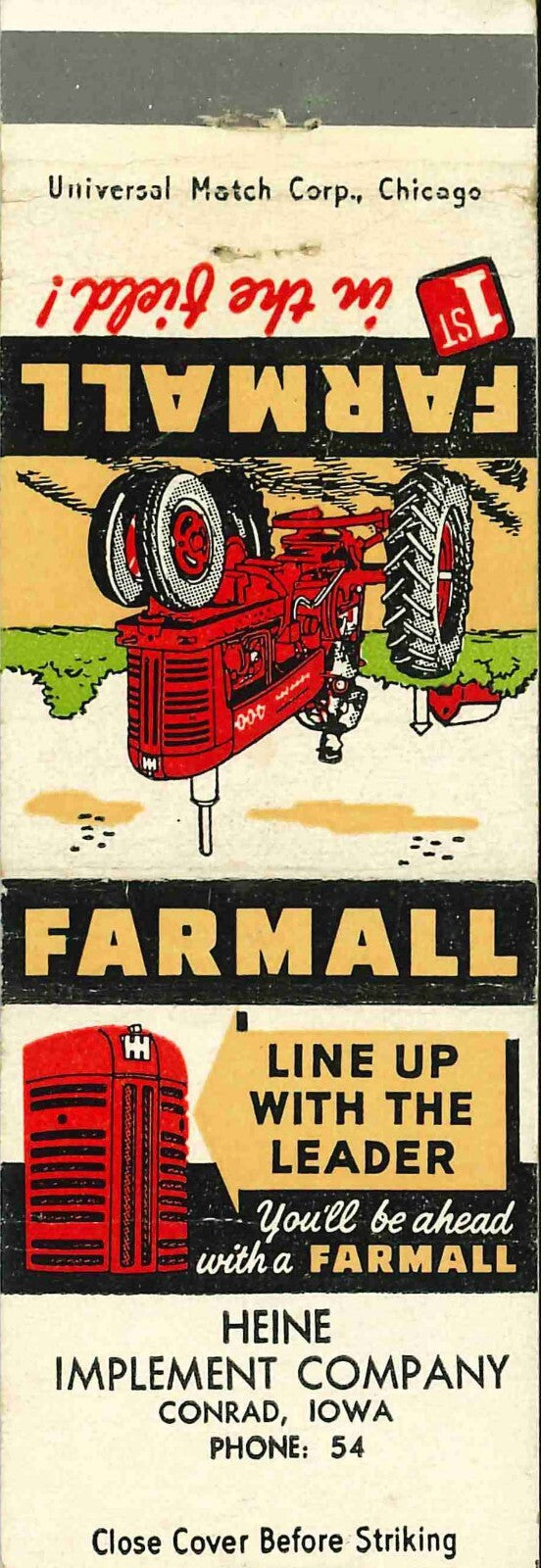Matchbook Cover Farmall 400 Heine Imp Co Conrad Iowa