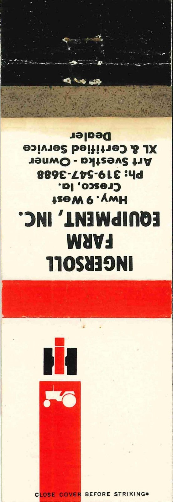 Matchbook Cover International Harvester Ingersoll Farm Equip Cresco Iowa