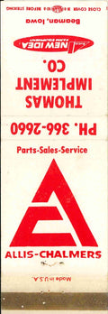 Matchbook Cover Allis Chalmers New Idea Thomas Imp Co Beaman Iowa