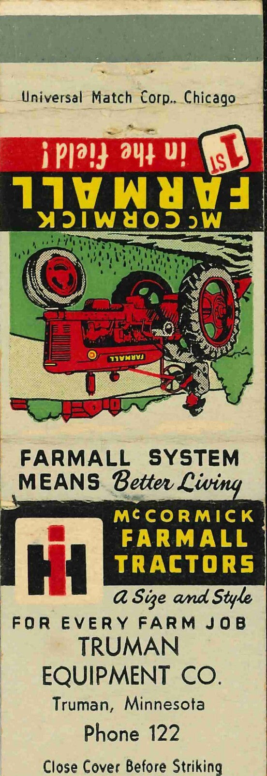 Matchbook Cover Farmall H Truman Equip Co Truman Minnesota