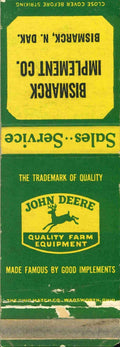 John Deere Matchbook Cover QFE Bismarck Implement CO Bismarck North Dakota