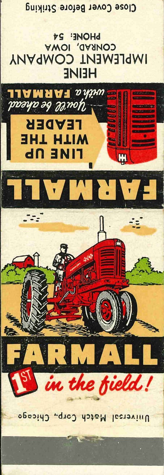 Matchbook Cover Farmall 400 Heine Imp Co Conrad Iowa