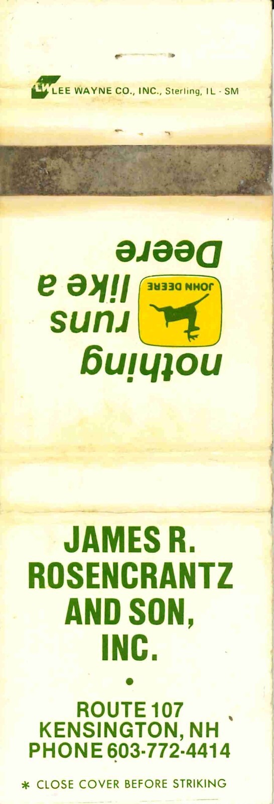 John Deere Matchbook 2 Leg James R Reosencrantz and Son Kensington New Hampshire