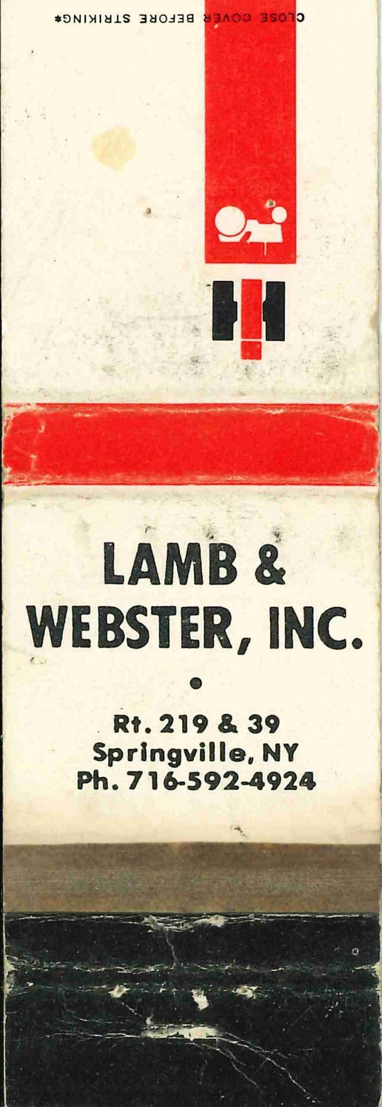 Matchbook Cover International Harvester Lamb and Webster Springville New York