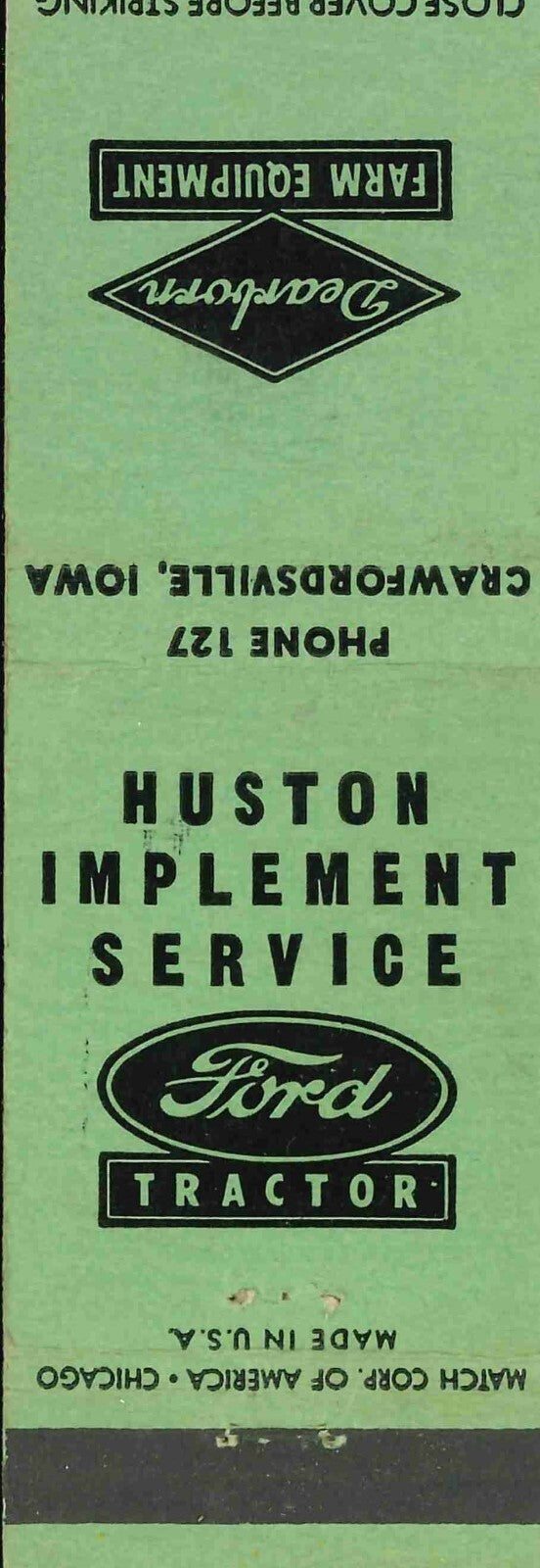 Matchbook Cover Ford Tractor Deaborn Implements Huston Implement Service 