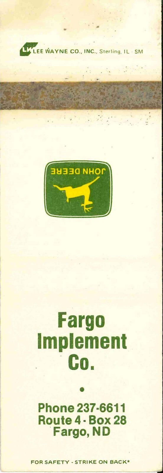 John Deere Matchbook Cover Fargo Imp Co Fargo ND