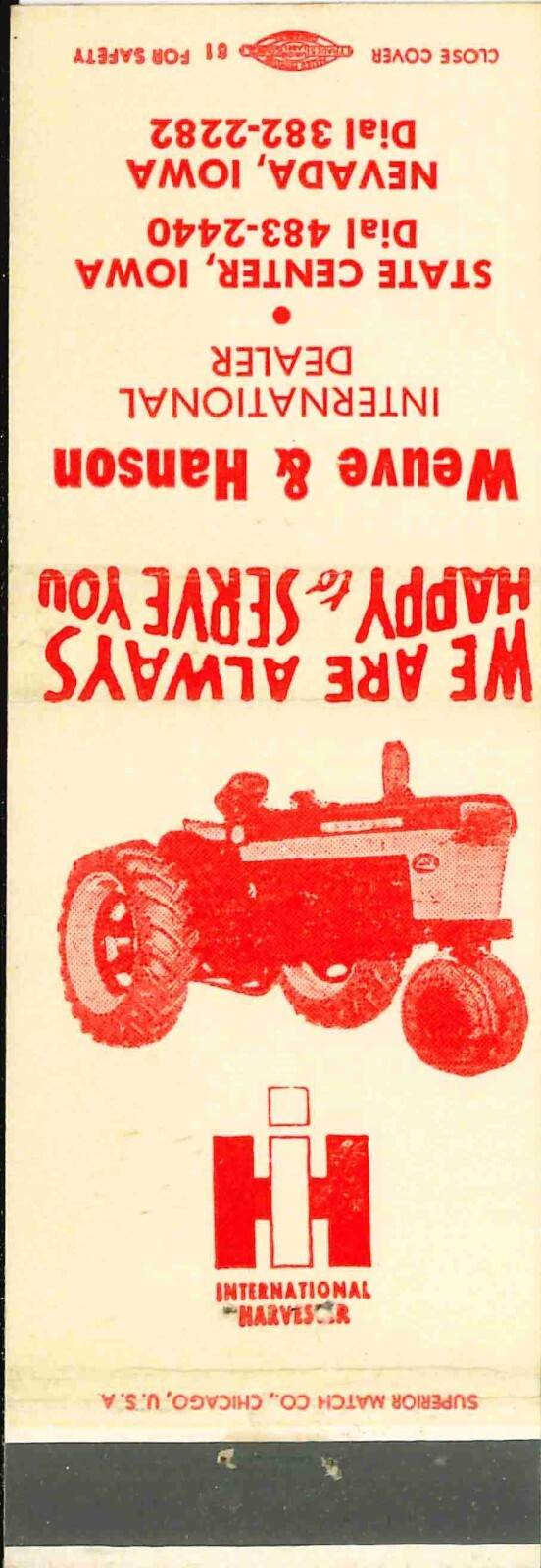 Matchbook Cover International Harvester 460 Weuve Hanson Nevada State Center IA