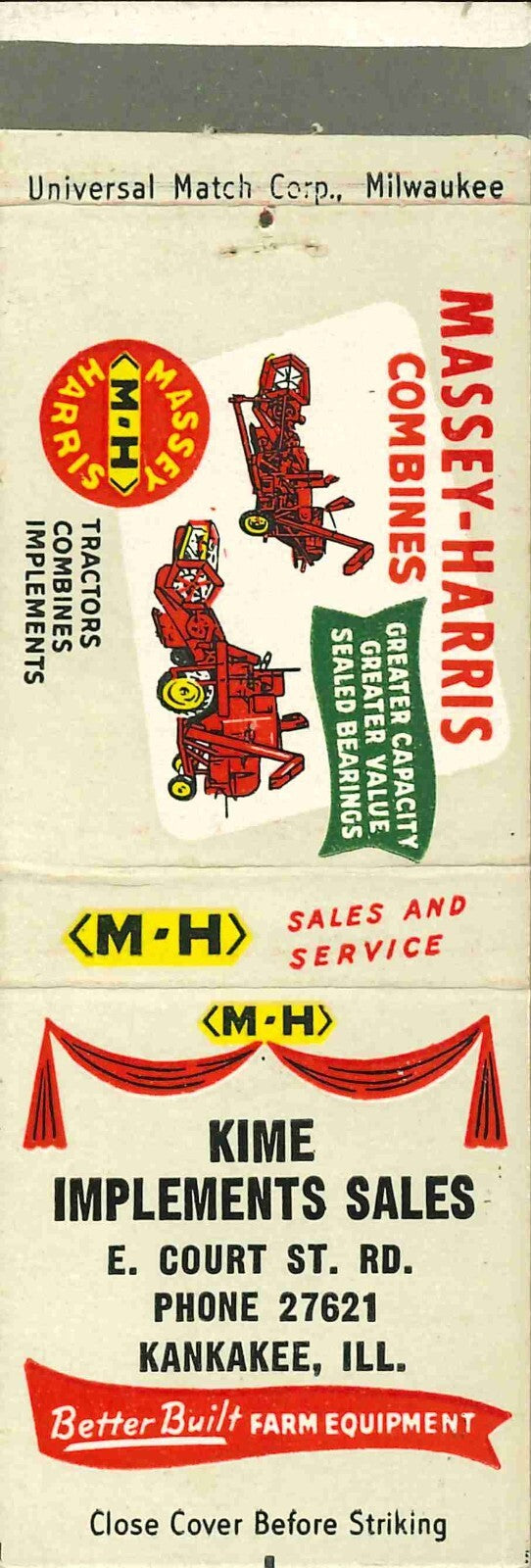 Matchbook Cover Massey Harris Combines E W Haldeman Doylestown Pennsylvania