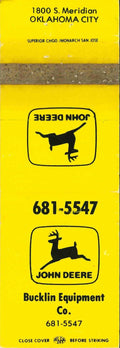 John Deere Matchbook Cover Bucklin Equip Co Oklahoma City