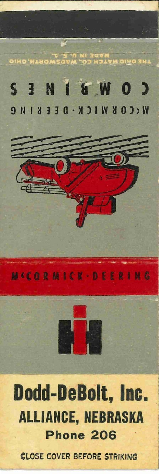 Matchbook Cover International Harvester Combine Dodd Debolt Alliance Nebraska