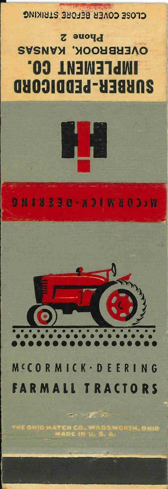 Matchbook Cover Farmall IH Surber Peddicord Overbrook Kansas