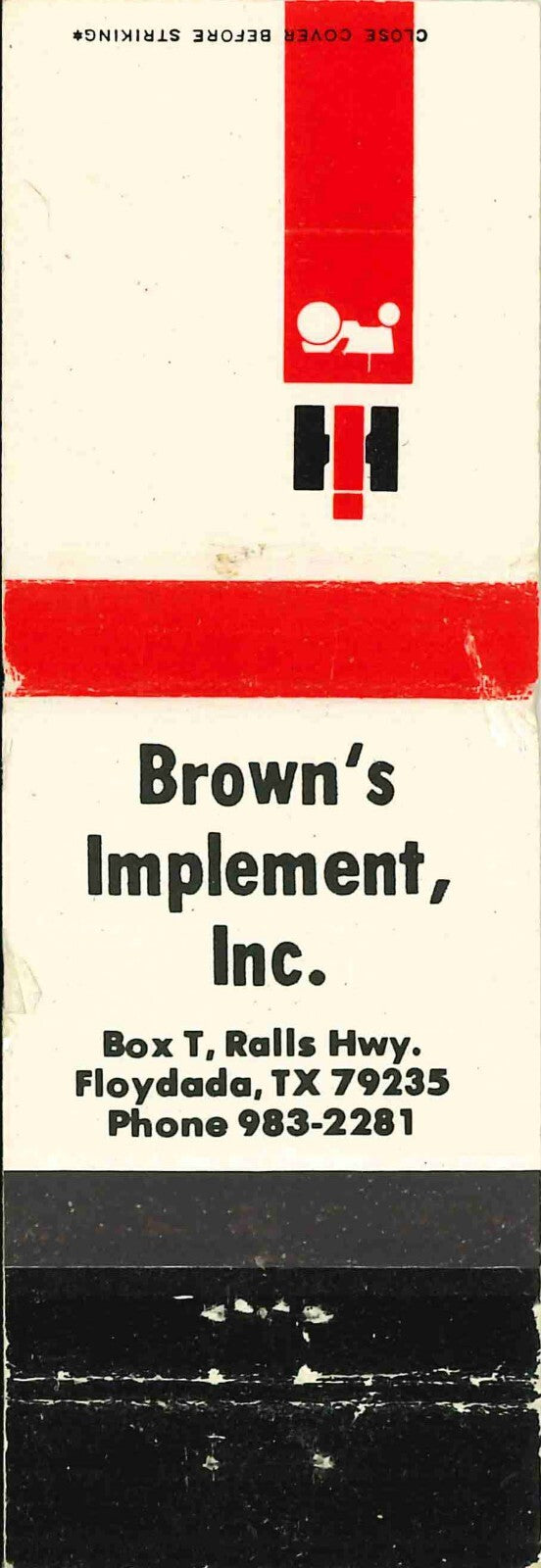 Matchbook Cover International Harvester Browns Implement Floydada Texas