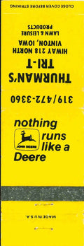John Deere Matchbook Cover Thurmans Tri T Vinton IA Lawn and Leisure