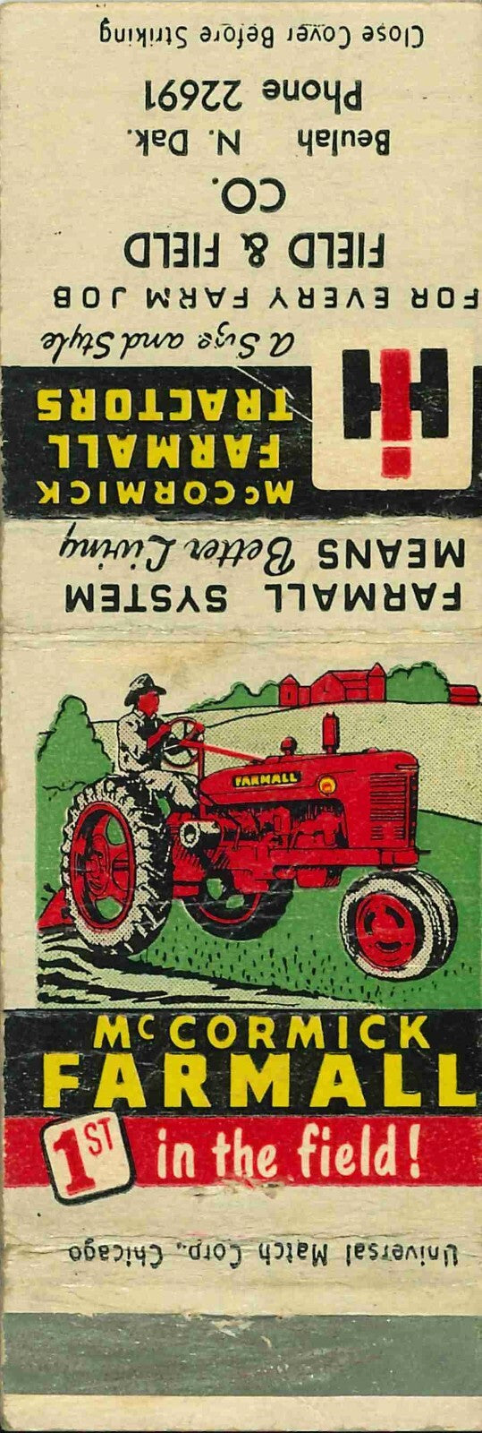 Matchbook Cover IH Farmall M Field & Field Beulah Ohio