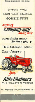 Matchbook Cover Allis Chalmers 190 Russ Bishop Webster City Iowa