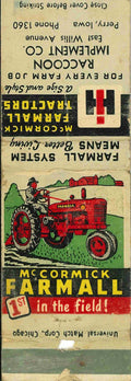 Matchbook Cover Farmall H Raccoon Imp Co East Willis Avenue