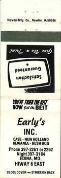 Matchbook Cover J I Case New Holland Earlys Inc Edina Missouri 