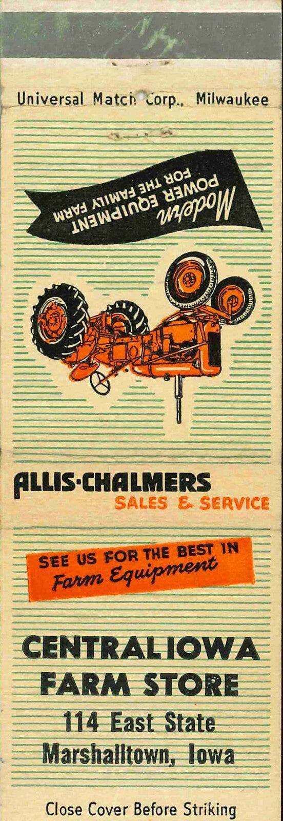 Matchbook Cover Allis Chalmers Central Iowa Farm Store Marshalltown Iowa
