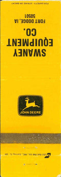 John Deere Matchbook Cover Swaney Equipment Co Fort Dodge IA
