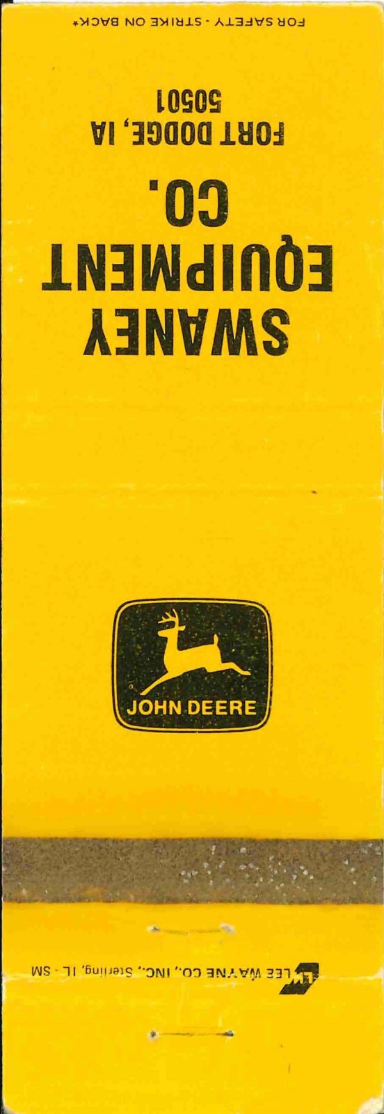 John Deere Matchbook Cover Swaney Equipment Co Fort Dodge IA