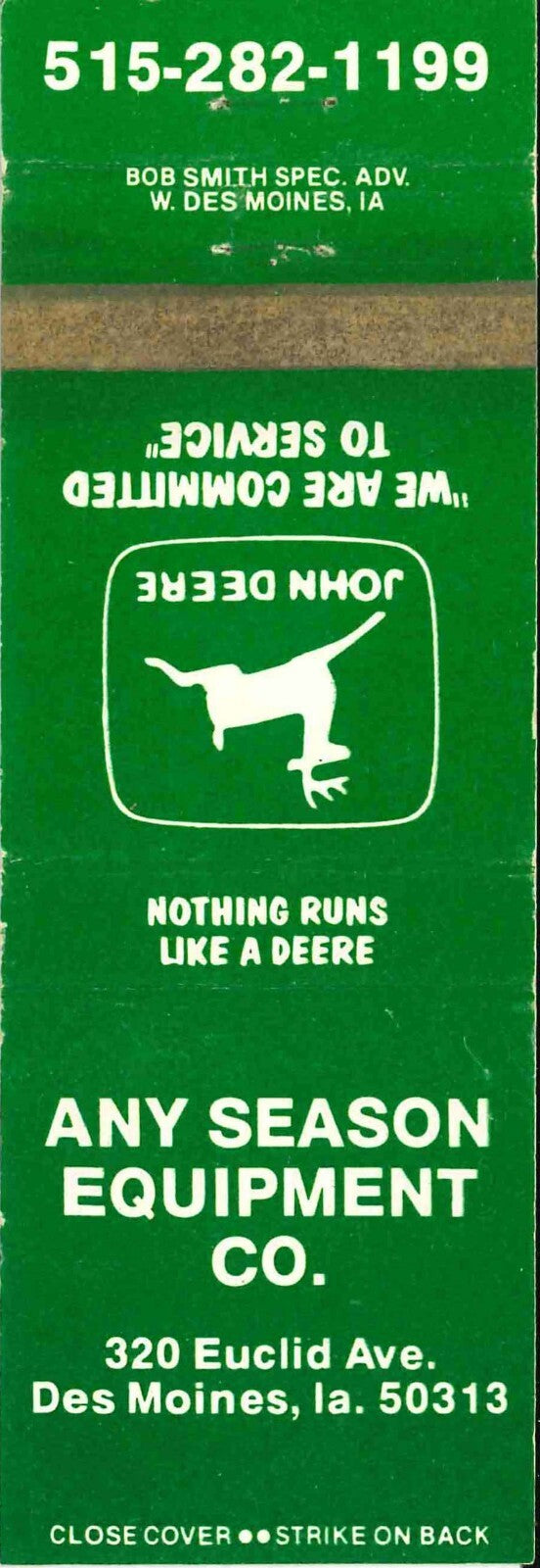John Deere Matchbook Cover Any Season Equipment Des Moines IA