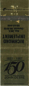 John Deere Matchbook Cover Richmond Implement Chewelah, WA