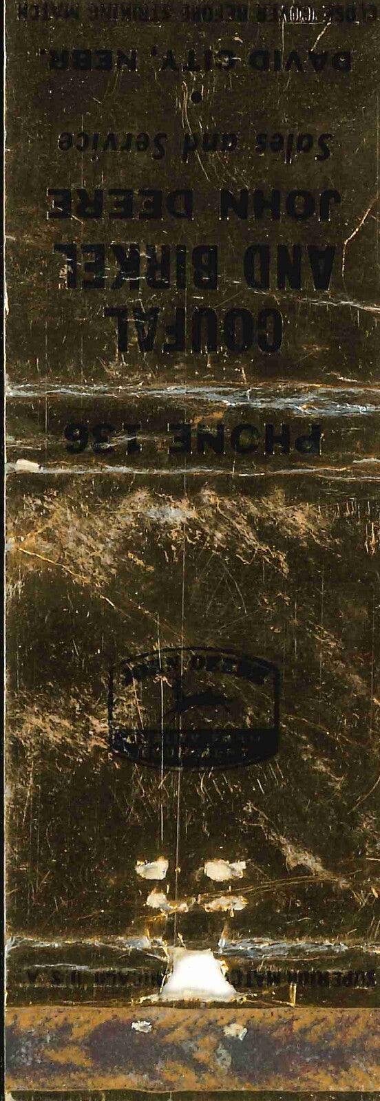 John Deere Matchbook Cover Coufal & Birkel David City NE