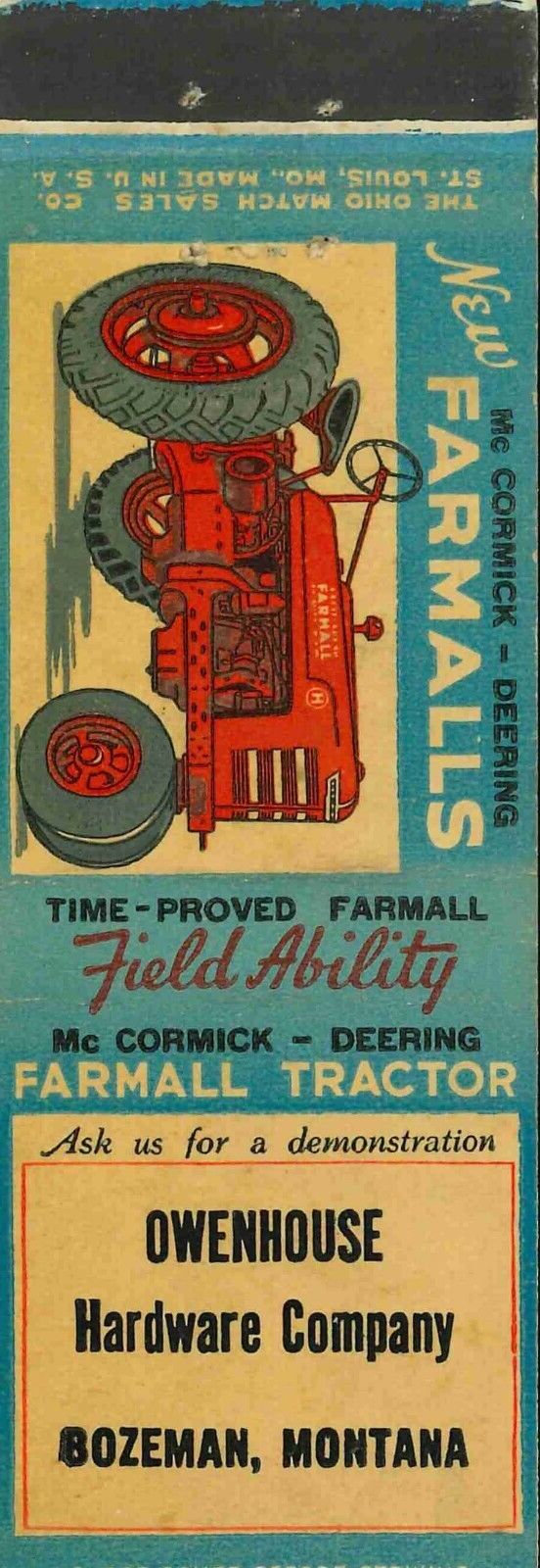 Matchbook Cover Farmall H Owenhouse Hardware Co Bozeman Montana