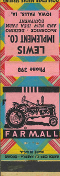 Matchbook Cover Farmall Lewis Imp Co Iowa Falls Iowa