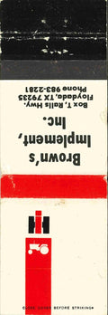 Matchbook Cover International Harvester Browns Implement Floydada Texas
