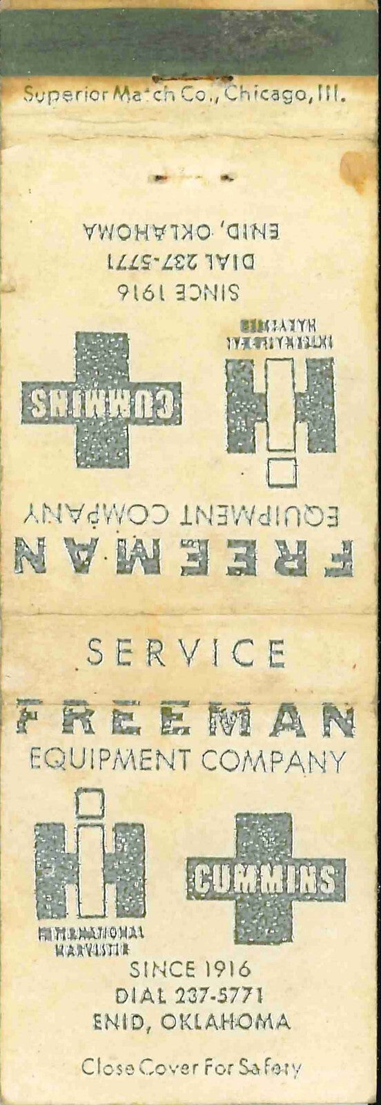 Matchbook Cover International Harvester Cummins Freeman Equip Enid OK