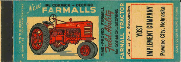 Matchbook Cover Farmall H Yost Imp Co Pawnee City Nebraska