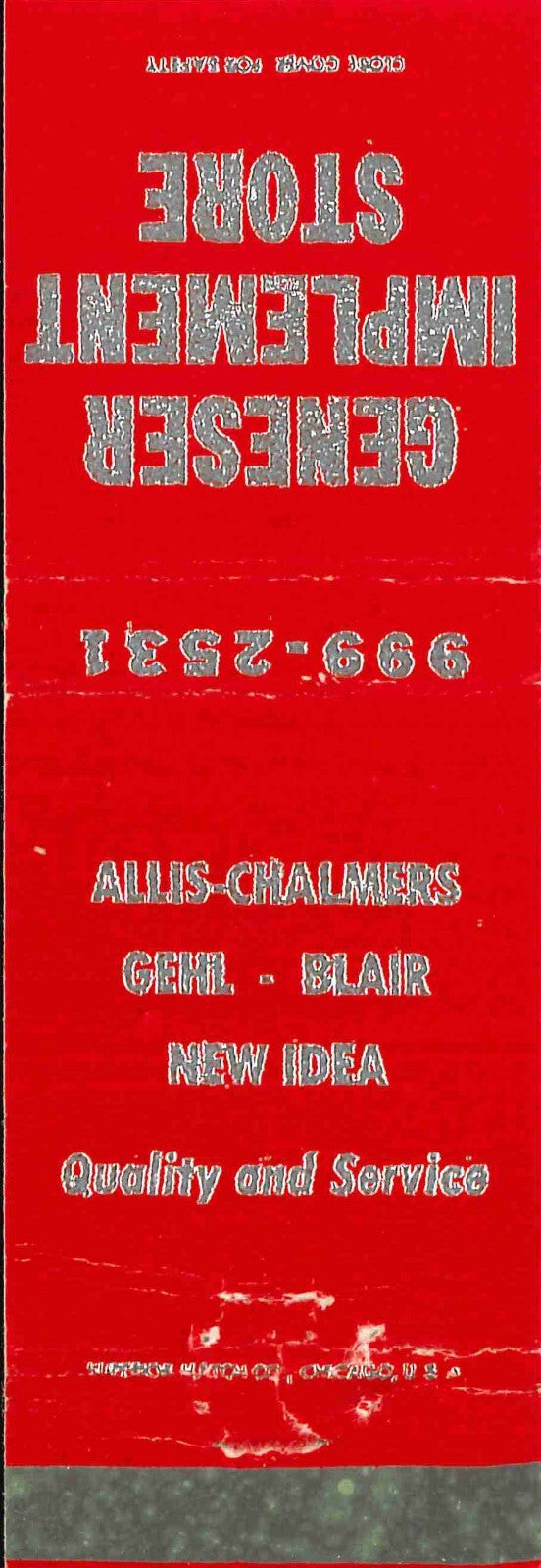 Matchbook Cover Allis Chalmers New Idea Gehl Geneser Imp Store 