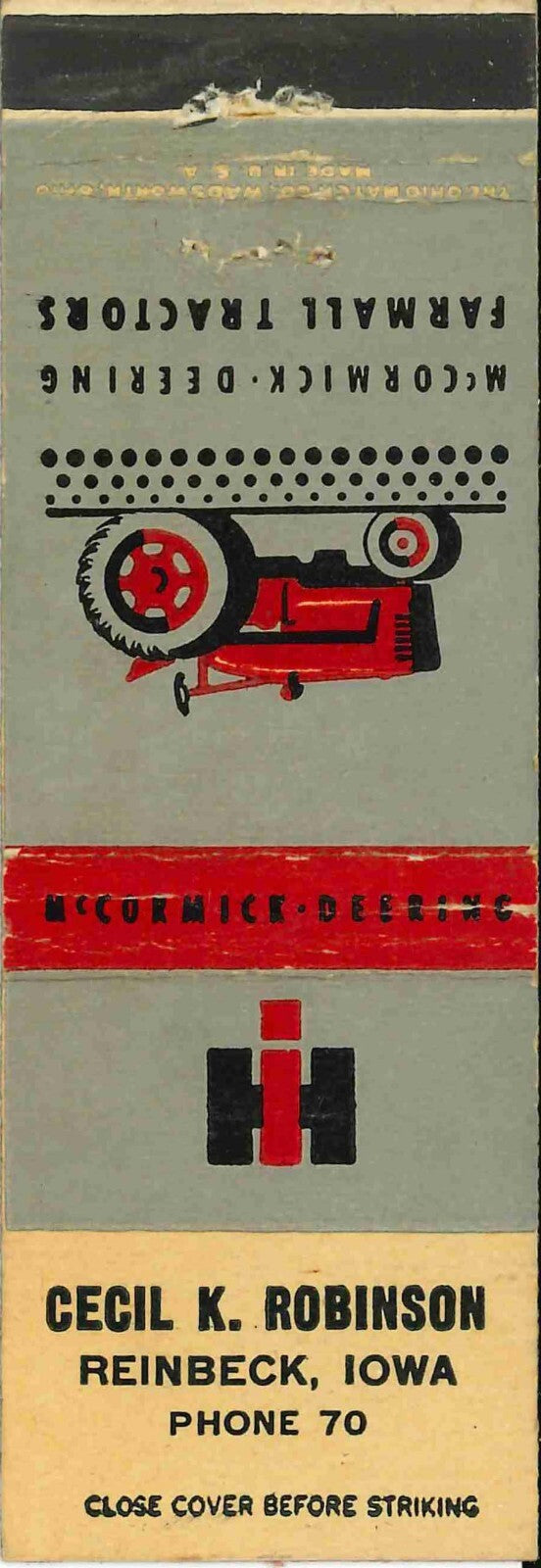 Matchbook Cover Farmall IH Cecil Robinson Reinbeck Iowa