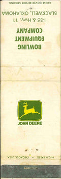 John Deere Matchbook Cover 2 Leg Bowling Equip Co Blackwell OK