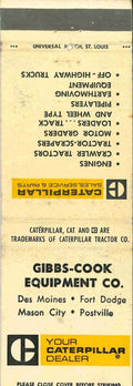 Matchbook Cover Caterpillar Gibbs Cook Iowa