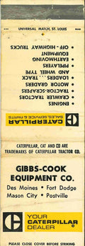 Matchbook Cover Caterpillar Gibbs Cook Iowa